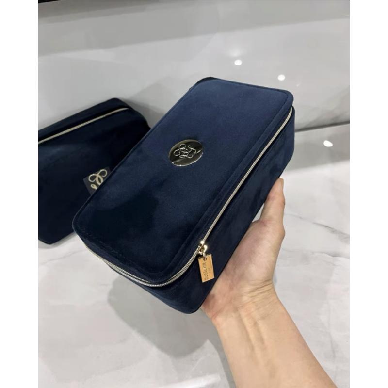 Jiaolan Túi Đựng Đồ Trang Điểm Phân Loại Bằng Nhung Màu Xanh Lam