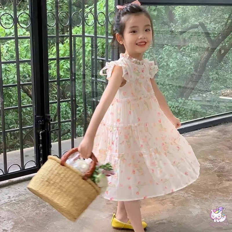 Đầm Hoa Cổ Ren Thắt Nơ Xinh Xắn Cho Bé Gái