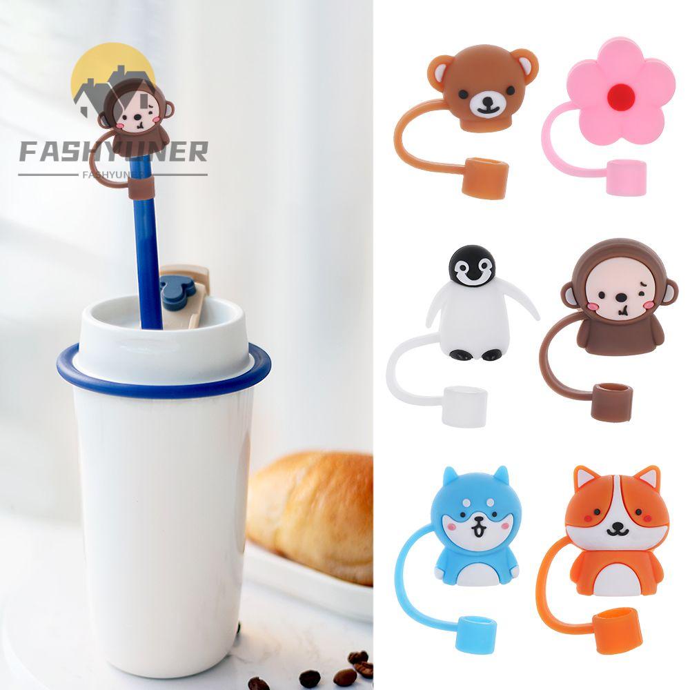FASHYUNER Nắp đậy đầu ống hút kín khí bằng silicon hình hoạt hình đáng yêu chống bụi chống bắn nước sáng tạo có thể tái sử dụng