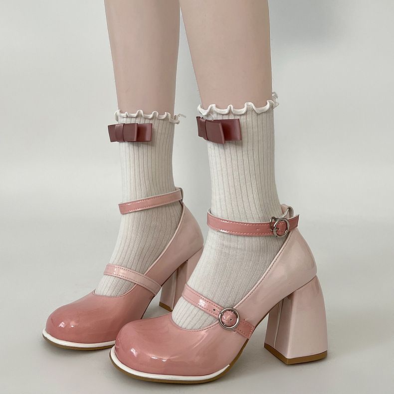 Giày Cao Gót Da Đế Dày Màu gradient Phong Cách retro Nhật Bản