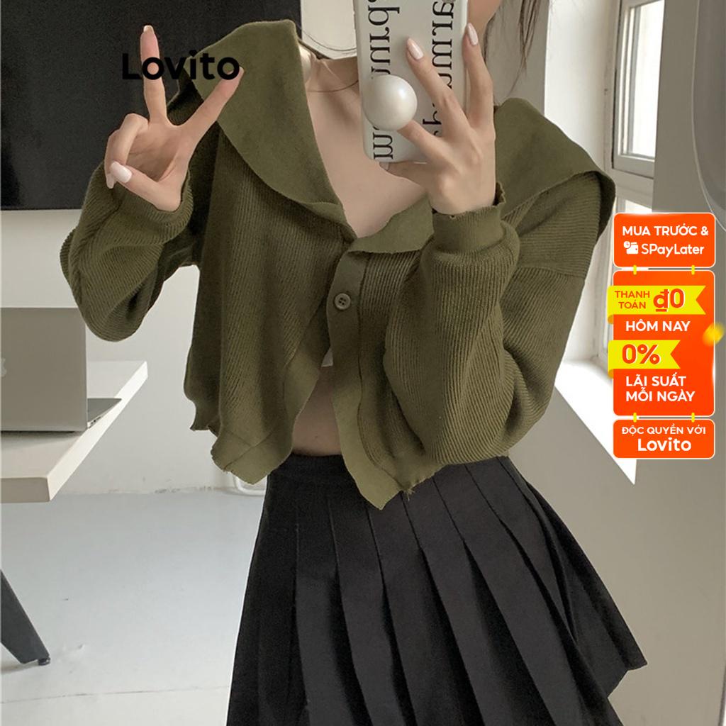 Áo cardigan Lovito đơn giản màu trơn thường ngày cho nữ LNE16115 (màu xanh lá/ đen)