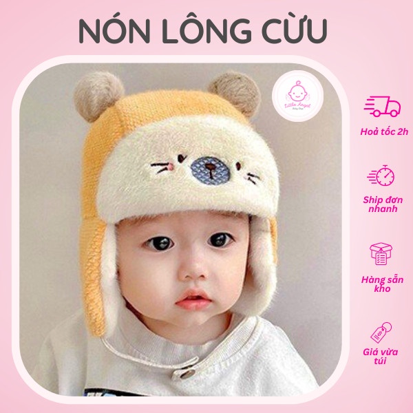 Nón LÔNG CỪU HÌNH GẤU Đáng Yêu Giữ Ấm Tốt Và Bảo Vệ Tai Cao Cấp Cho Bé