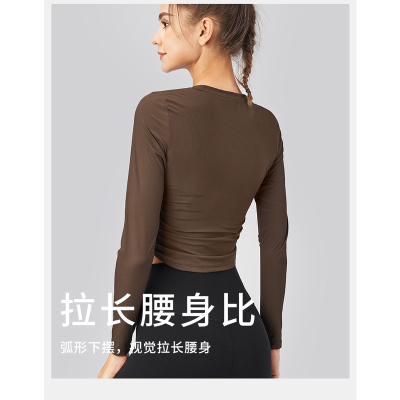 Phù Hợp Áo Thun Thể Thao Tay Dài Xếp Ly Ôm Dáng Khô Nhanh Thoáng Khí Cho Nữ