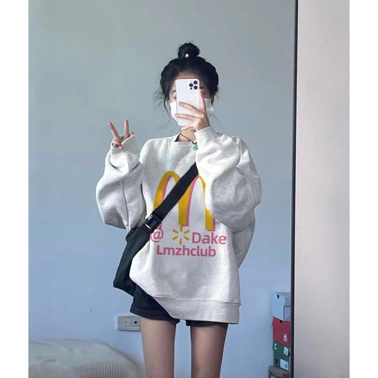 Sugemiusi Áo Nỉ Cổ Tròn In Chữ Phong Cách retro Đường Phố Thu Đông Cho Cặp Đôi