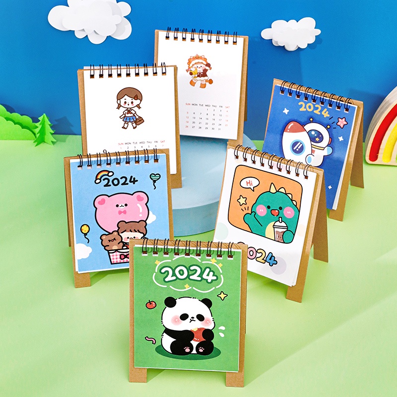 Lịch Để Bàn 2024 mini Họa Tiết Hoạt Hình Dễ Thương