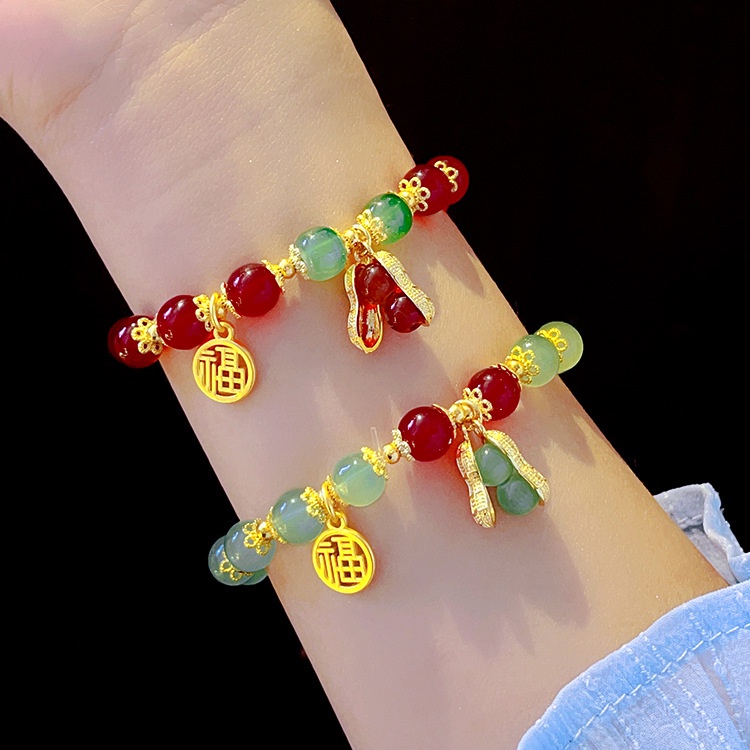 Mới Vòng Tay Hạt Đậu Phộng Thiết Kế Đơn Giản Phong Cách Trung Hoa