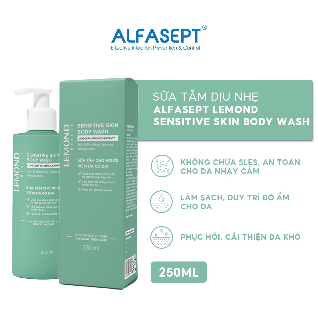 Sữa Tắm Dịu Nhẹ ALFASEPT Lemond Sensitive Skin Body Wash Dưỡng Ẩm Dịu Nhẹ Cho Người Viêm Da Cơ Địa Chai 250ml