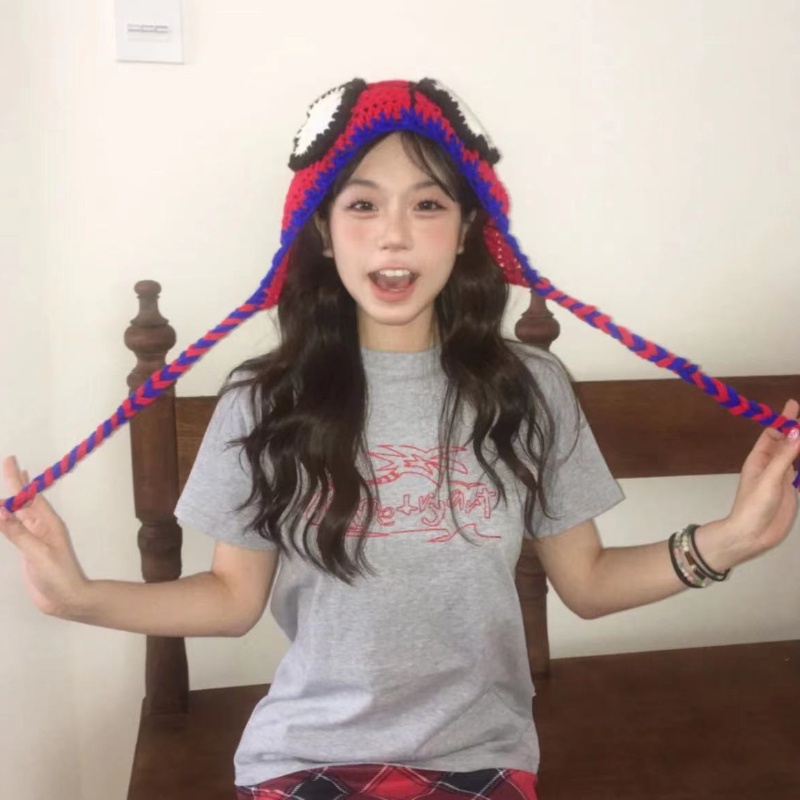 Mũ Len In Hình Người Nhện Dễ Thương Phong Cách Hàn Quốc Cho Nữ