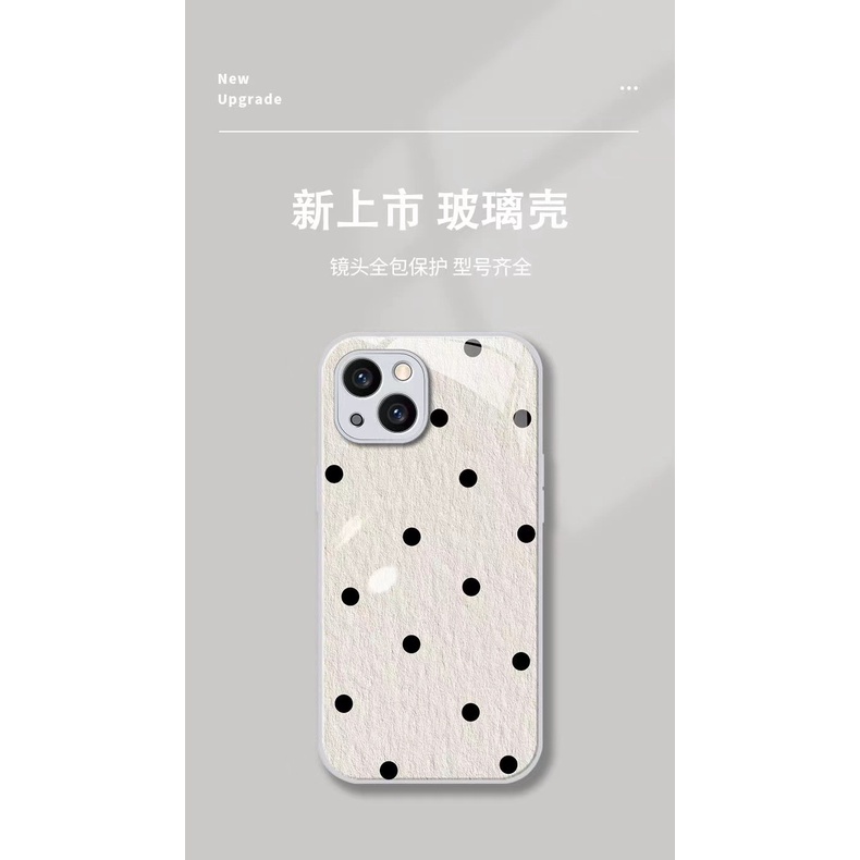 Ốp Điện Thoại Mặt Kính Họa Tiết Chấm Bi Cho Iphone 14promax 13Pro 12 11 7 8 xsmax