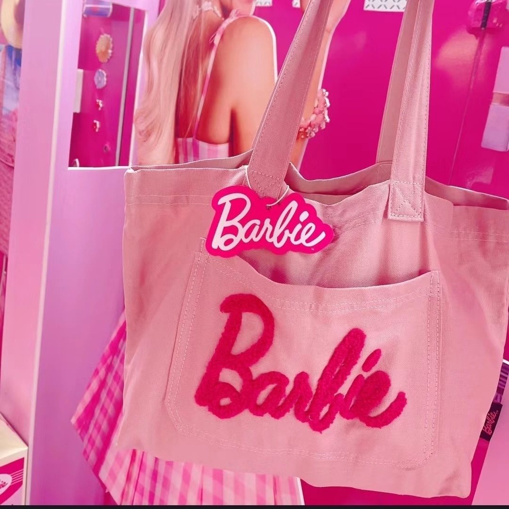 Túi Hồng Búp Bê barbie riconini Hoa Hồng! Túi Xách Tay Bằng Vải canvas Cỡ Lớn Thêu Trang Trí Dễ Thương Dành Cho Nữ