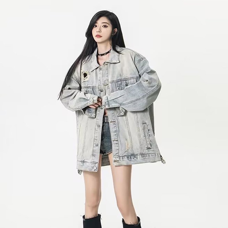 Áo Khoác denim Họa Tiết Thêu Màu gradient Phong Cách Hàn Quốc Thời Trang Cho Nam