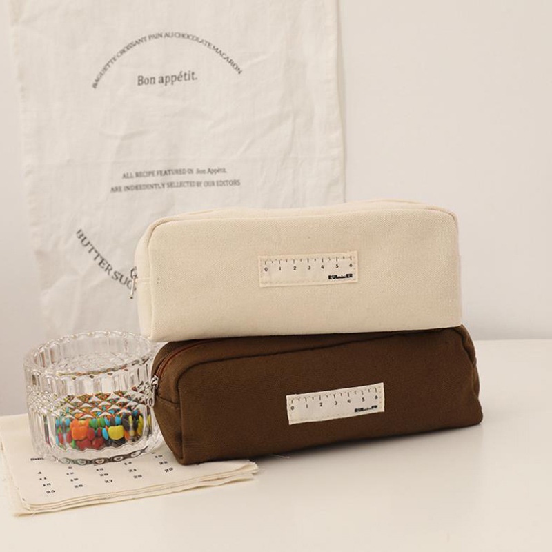 Túi Đựng Bút/ Mỹ Phẩm Bằng Vải Canvas Trơn Siêu Bền Phong Cách Vintage yk