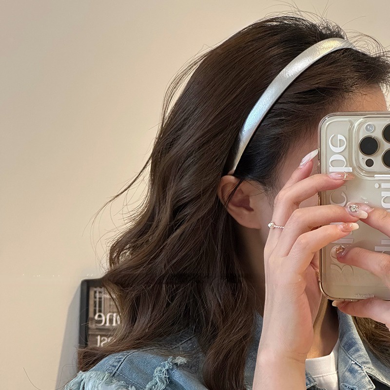 Mới Băng Đô Cài Tóc Bằng Da pu Màu Bạc Lấp Lánh