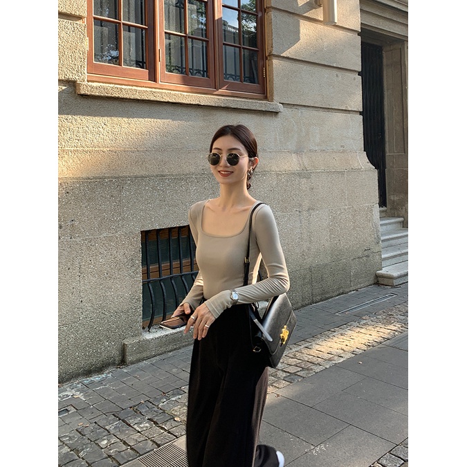 Áo Nhung Cổ Vuông Tay Dài Phong Cách Thời Trang Thu Đông Mới 2023