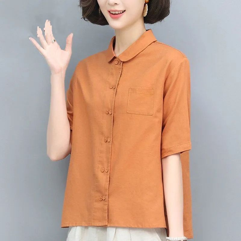 ☀✎❤Áo Sơ Mi cotton Tay Lửng Dáng Rộng Cỡ Lớn Thời Trang 2023 Cho Nữ Trung Niên❤9.4