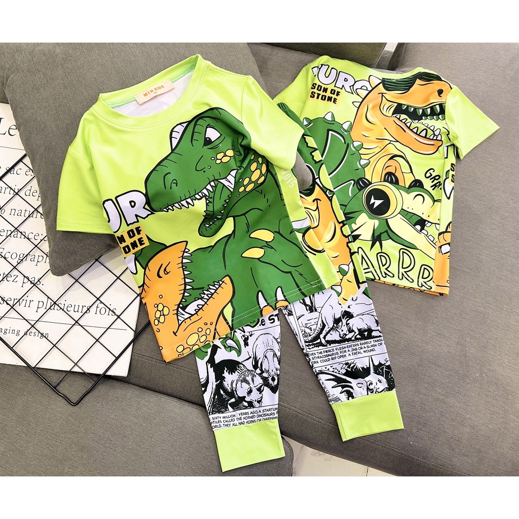 22 đến 40kg Bộ bé trai áo tay ngắn quần dài vải thun lạnh Jenniekids J585