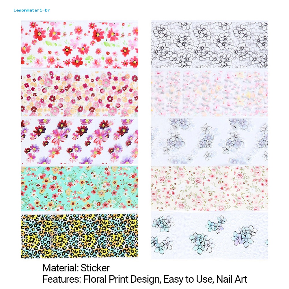 Set 10 Tấm Nhãn Dán Trang Trí Móng Tay In Họa Tiết Chanhwater1.br
