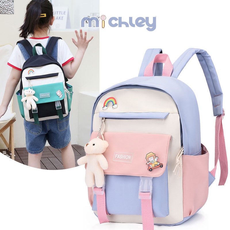 Michley Ba Lô Học Sinh Phối Màu Tương Phản Phong Cách Hàn Quốc Dành Cho Bé 3-5 - 7 Tuổi