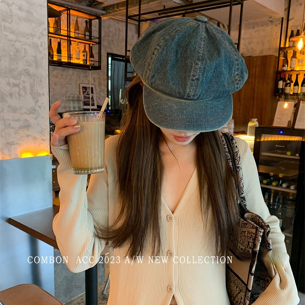 Mũ beret denim Phong Cách Cao Bồi Anh Quốc Cho Nữ