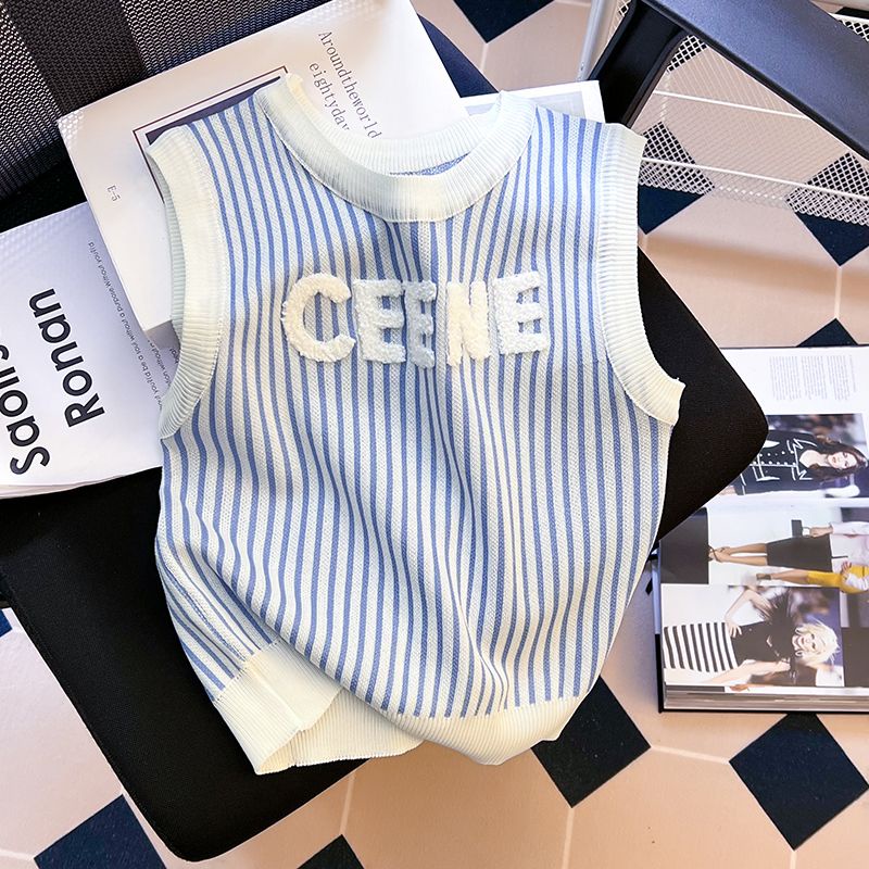 Áo Dệt Kim Không Tay Họa Tiết Kẻ Sọc Thời Trang Mùa Hè Dành Cho Nữ