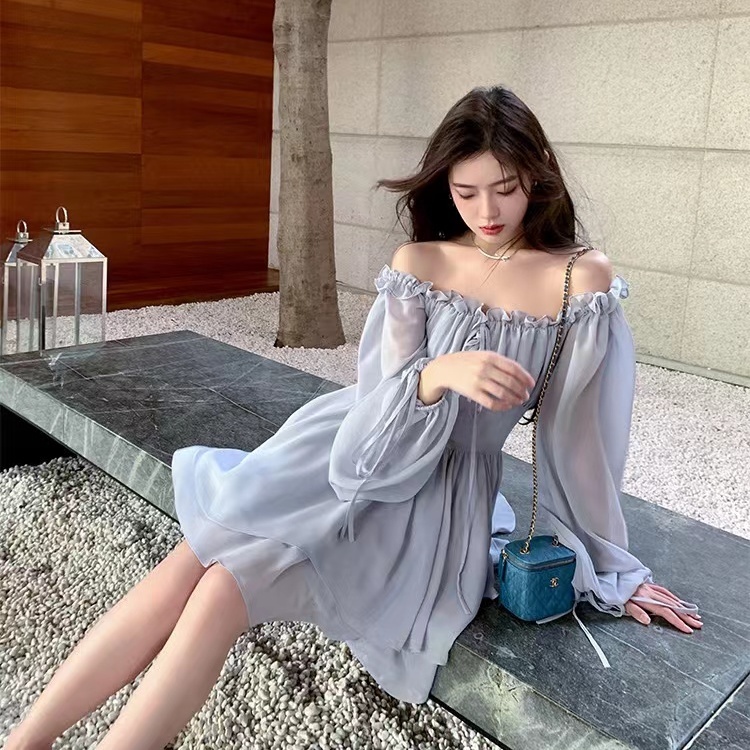 Pure desire Đầm Voan Mỏng Tay Dài Cổ Hẹp Phong Cách Mới Mùa Thu 2023