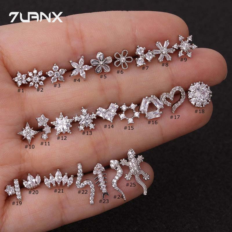 1 Khuyên Tai 20gauge Bằng Thép Không Gỉ Hình Hoa Tuyết / Ngôi Sao / Trái Tim
