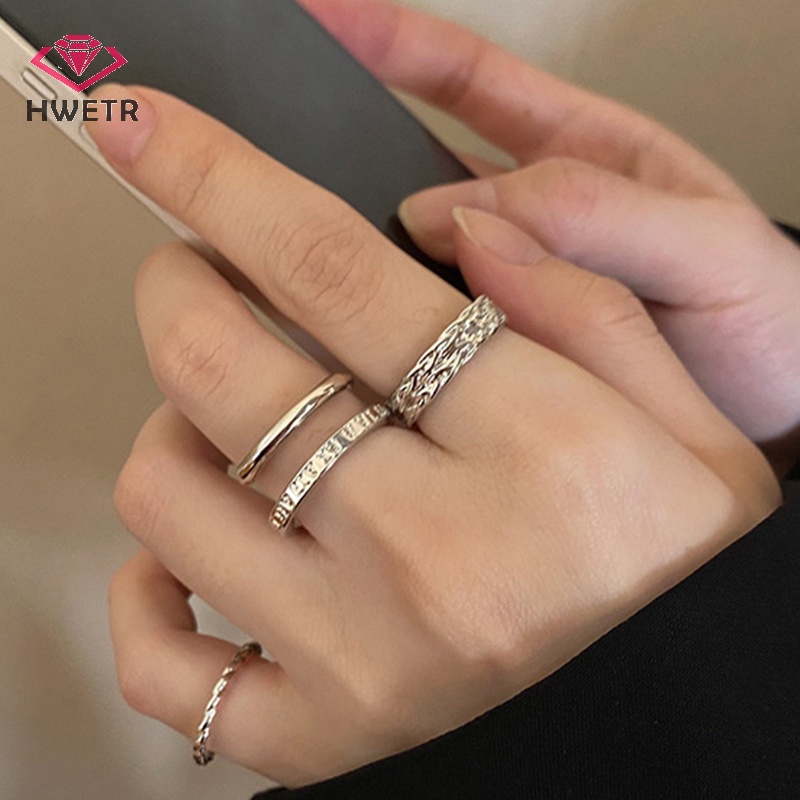 Set 3 Nhẫn Hở Mạ Bạc Phong Cách punk Cổ Điển Thời Trang Cho Nam Và Nữ Mới