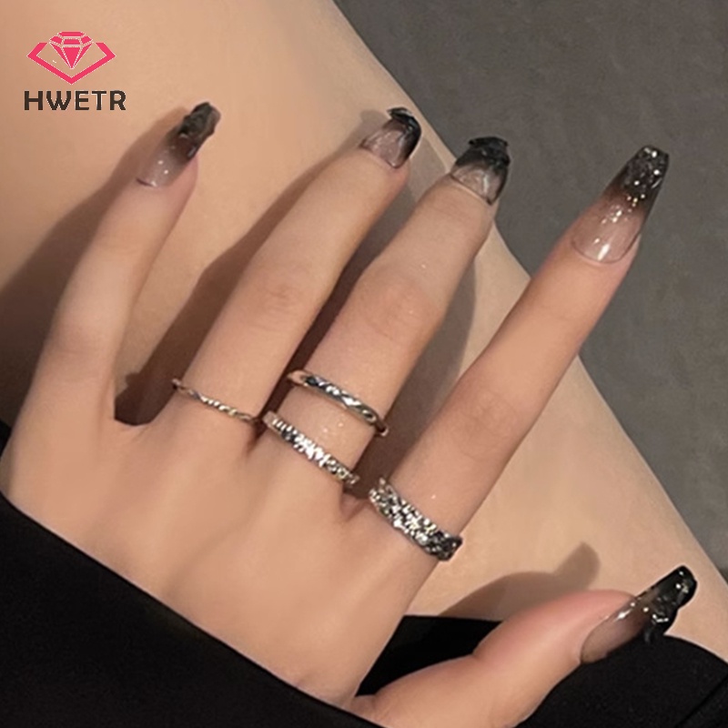 Set 3 Nhẫn Hở Mạ Bạc Phong Cách punk Cổ Điển Thời Trang Cho Nam Và Nữ Mới