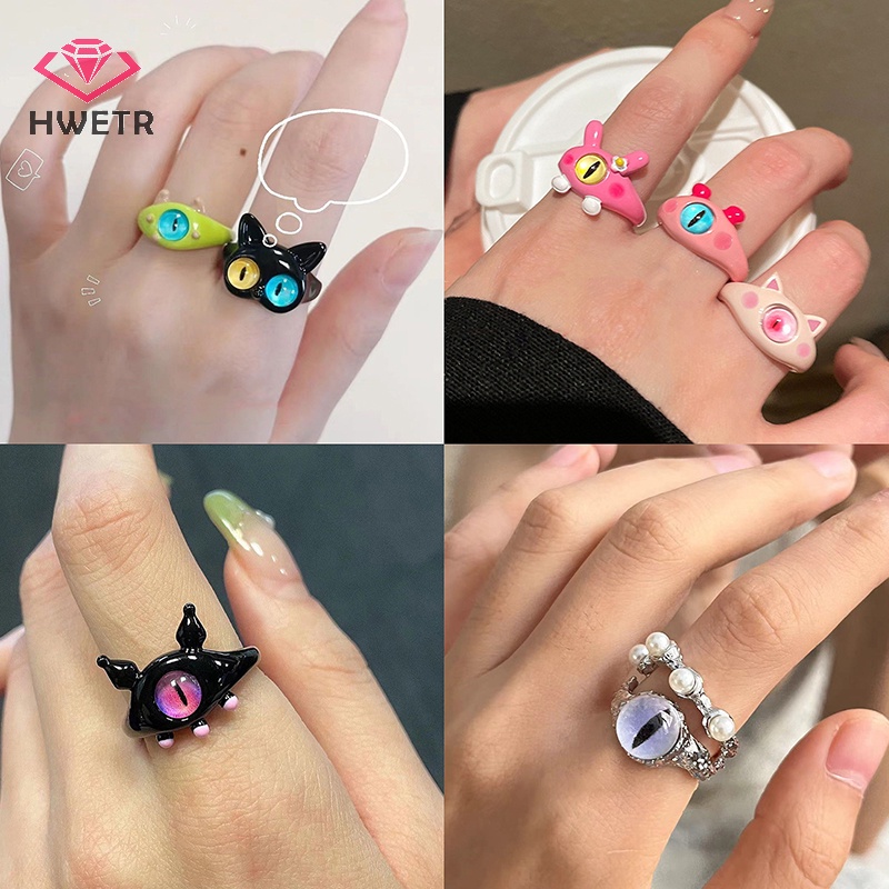 Nhẫn cưới HWETR hình mèo mắt to vui nhộn thời trang