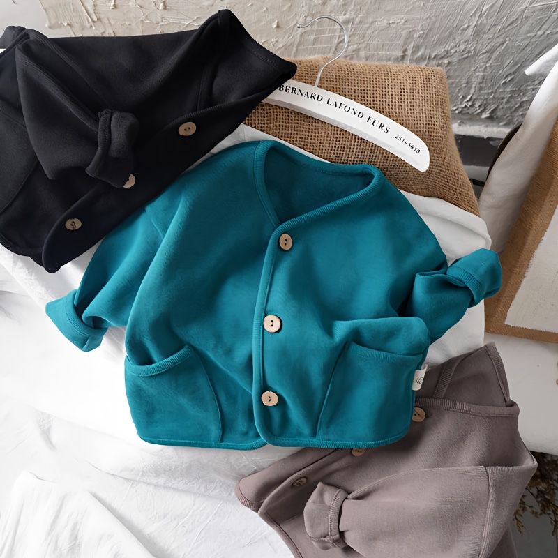 Áo Khoác cardigan Tay Dài Dáng Rộng Bằng cotton Trơn Phong Cách Hàn Quốc Thời Trang Mùa Thu Dành Cho Trẻ Em