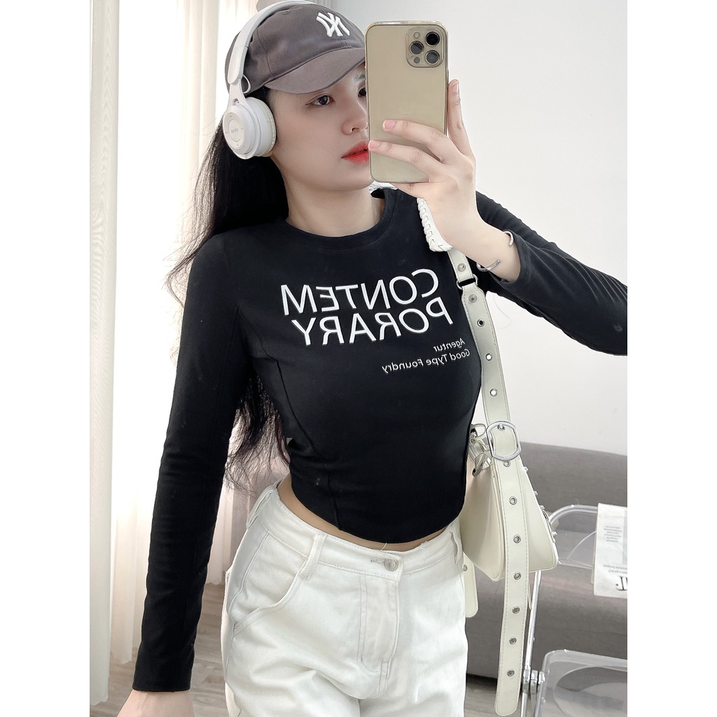 Áo thun AIORI croptop nữ body tay dài cổ tròn chất vải thun quảng châu cao cấp Mã G006 - AIORI VIỆT NAM