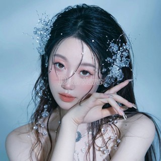 Kẹp Tóc Hình Nơ Đính Pha Lê Phối Tua Rua Dễ Thương Cho Cô Dâu