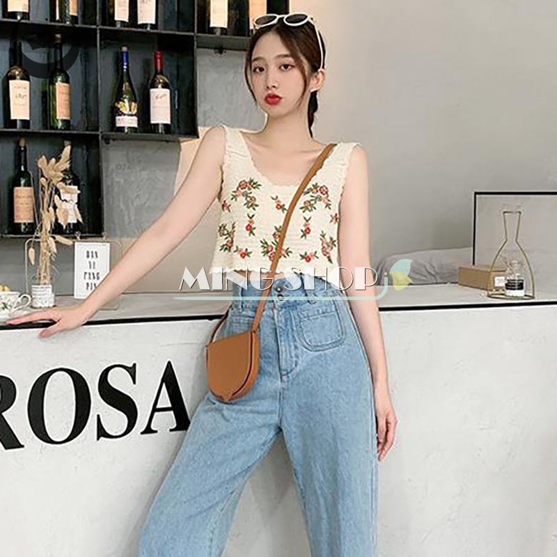 Áo Dệt Kim Hai Dây Dáng Rộng Thêu Hoa Thời Trang Mùa Hè Cho Nữ