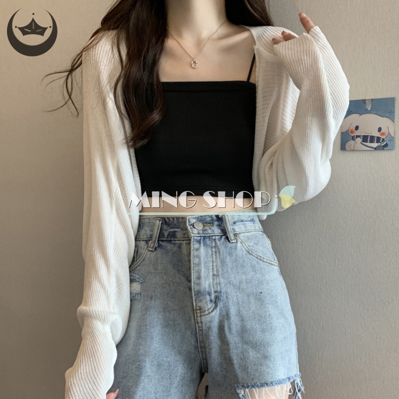 Áo cardigan Dệt Kim Tay Dài Màu Trơn Thời Trang Mùa Hè Cho Nữ