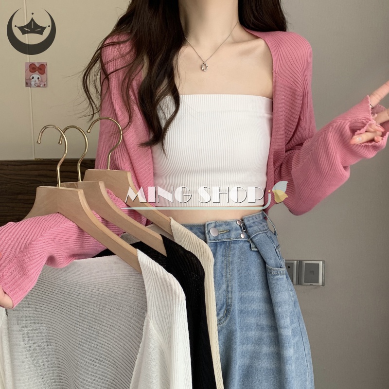 Áo cardigan Dệt Kim Tay Dài Màu Trơn Thời Trang Mùa Hè Cho Nữ