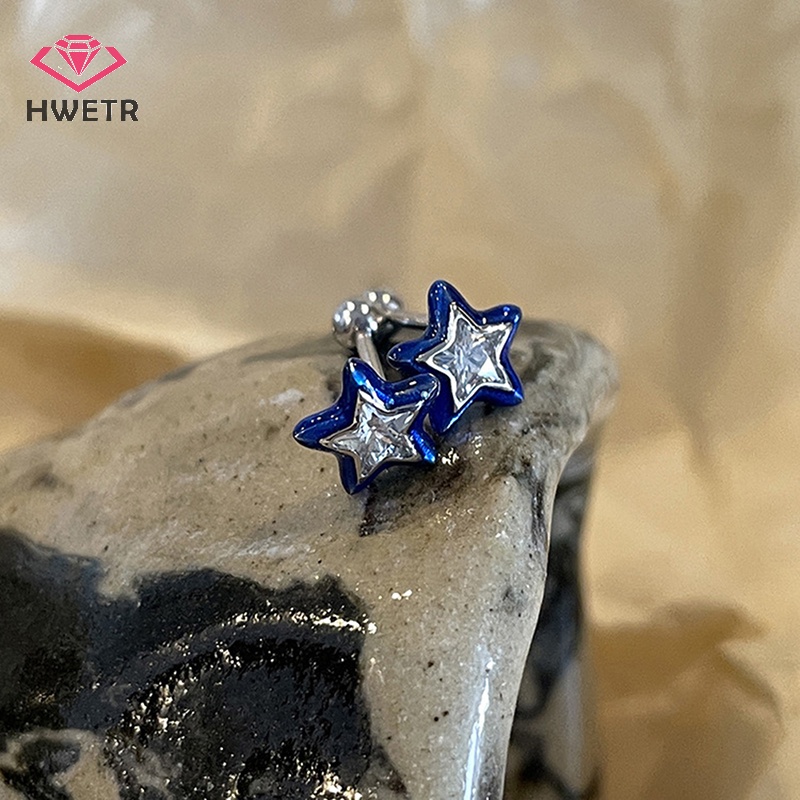 Bông Tai mini Hình Ngôi Sao Năm Cánh Đính Đá Pha Lê Xanh Dương Thời Trang Cho Nữ y2k Mới