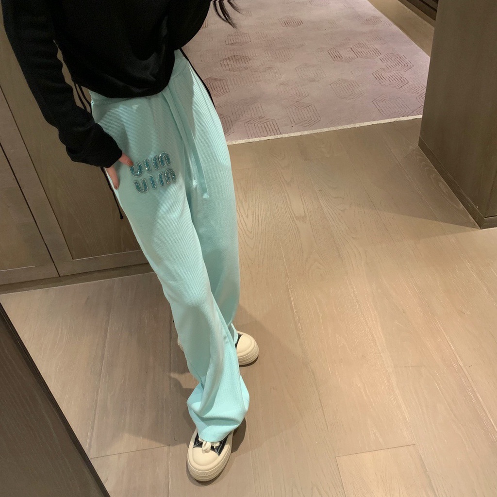 CSHQ MIU MIU 23 autumn and winter New letter embroidery logo decoration niche design fashion all-match waffle casual pants