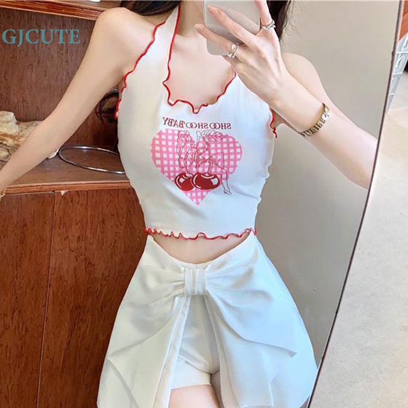 Áo Hai Dây Mỏng Mùa Hè In Hình Trái Tim Tình Yêu Không Viền Ngọt Ngào Cho Nữ wtd