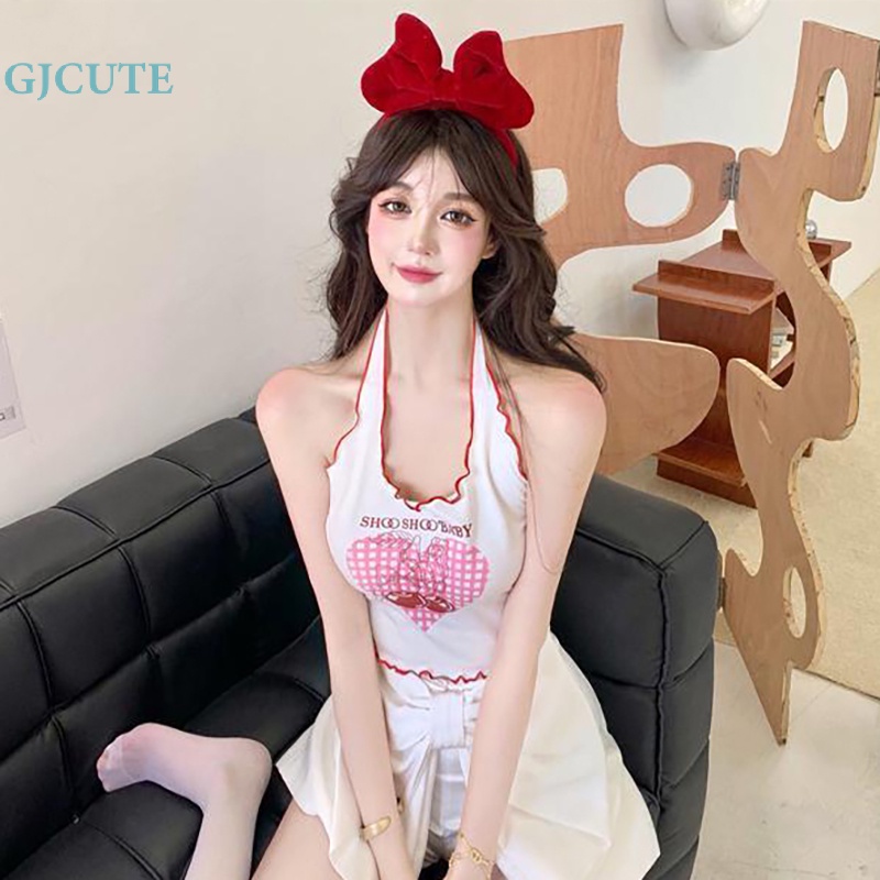 Áo Hai Dây Mỏng Mùa Hè In Hình Trái Tim Tình Yêu Không Viền Ngọt Ngào Cho Nữ wtd