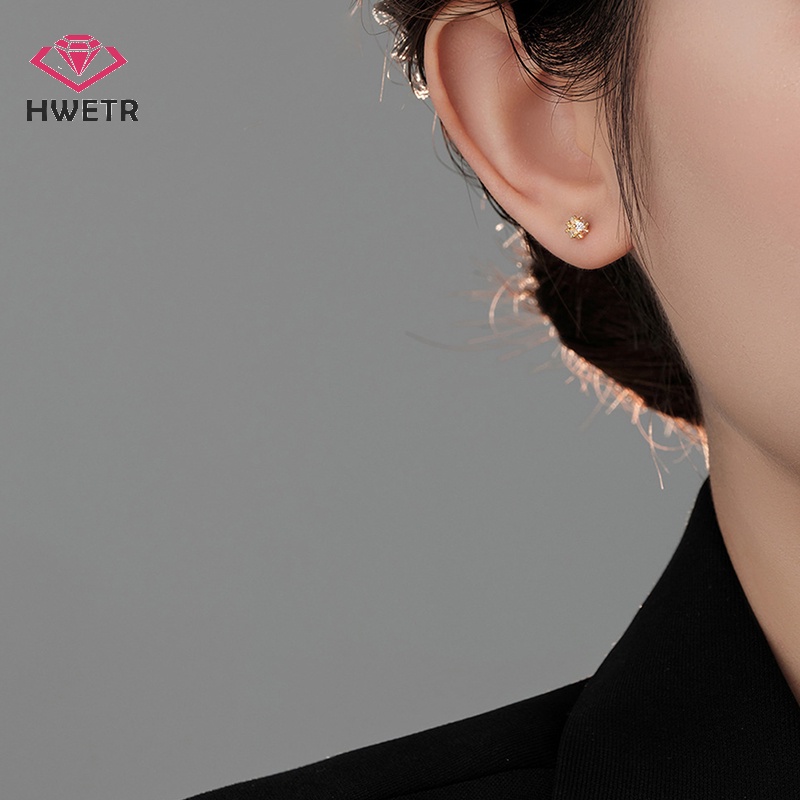 1 Đôi Bông Tai Hình Học 5mm Đính Đá zircon Thời Trang Cho Nữ Mới