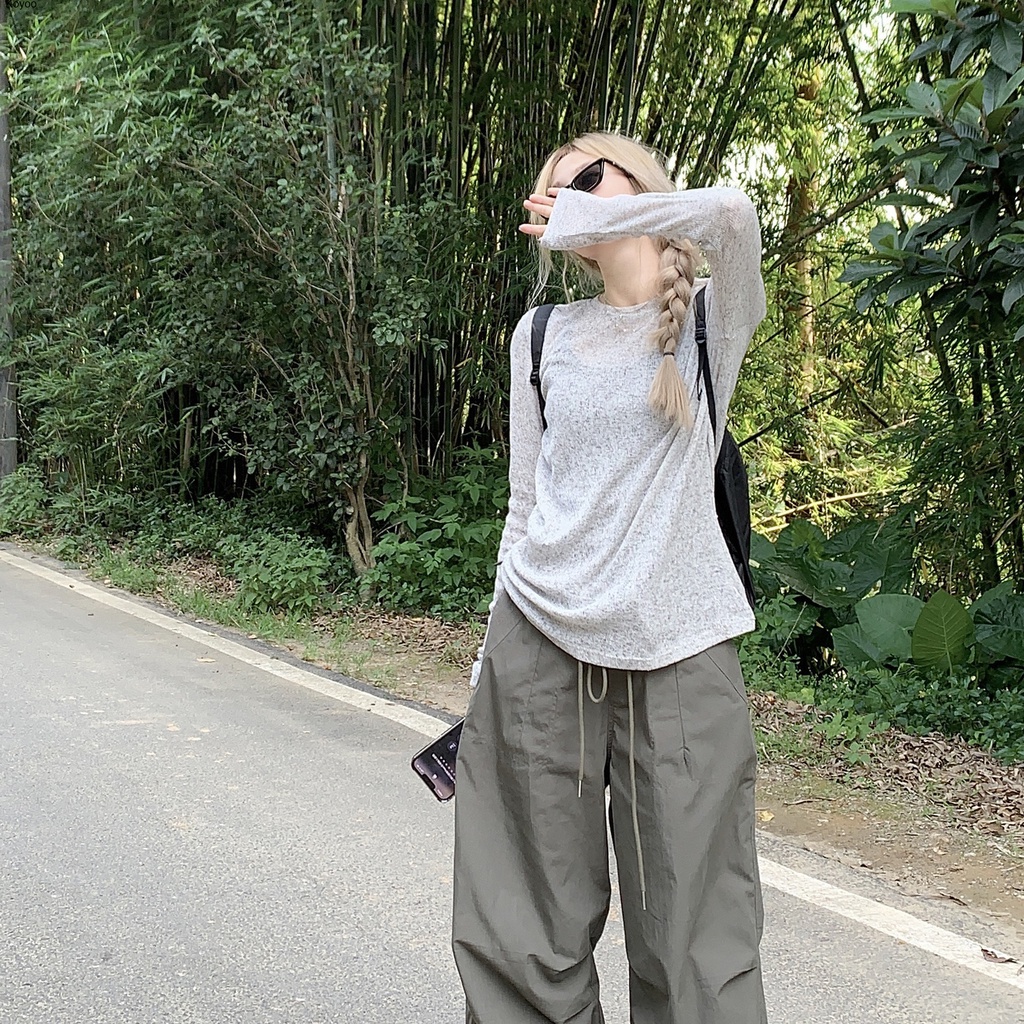 Áo chống nắng dệt kim dài tay Áo thun nữ Áo thun mùa thu mỏng Áo thun điều hòa không khí giản dị chic top áo phông áo thun nữ croptop baby tee Thời trang hàn quốc A29J2B7 34Z230823