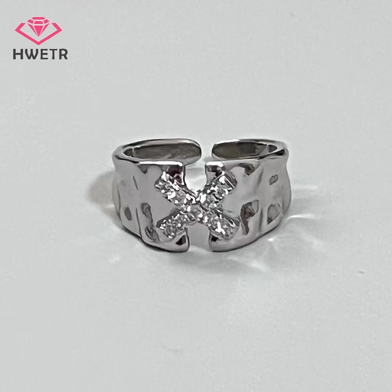 Set 3 Nhẫn Hở Hình Chữ Thập / Ngôi Sao Màu Bạc Phong Cách punk gothic Có Thể Điều Chỉnh Cho Cặp Đôi Mới