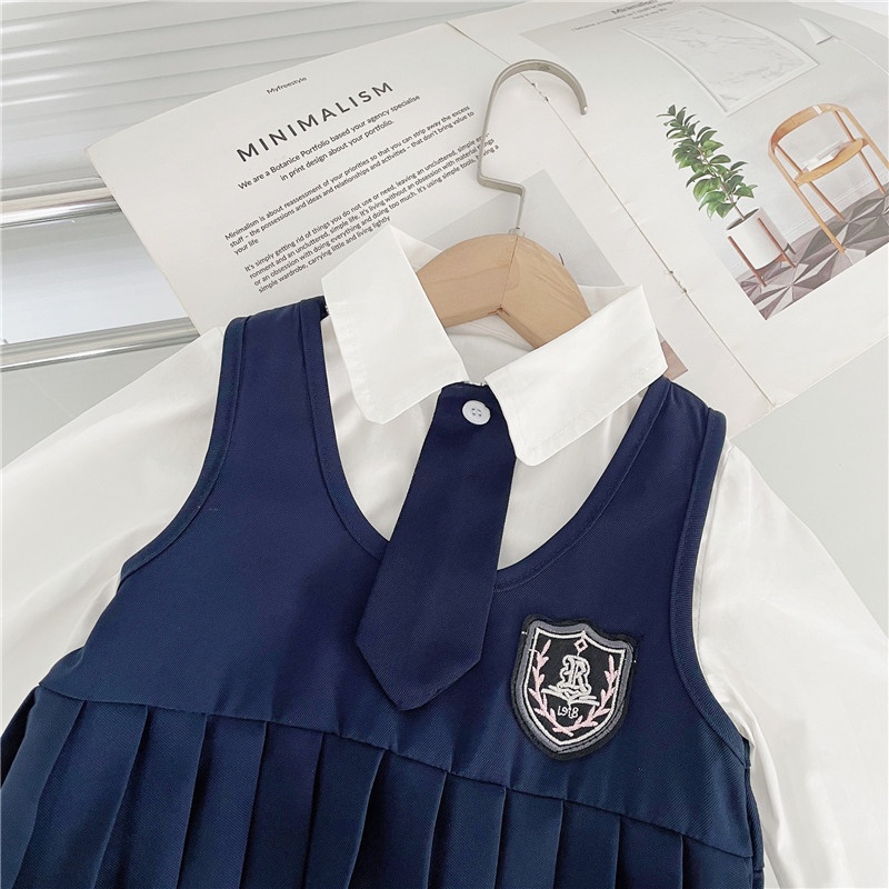 Bộ Áo Sơ Mi Tay Dài + Váy Yếm Thời Trang 2023 Cho Bé Gái