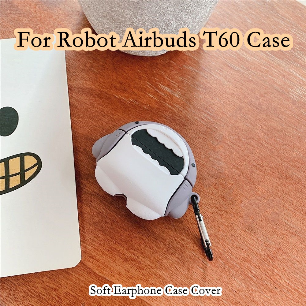 Vỏ Bảo Vệ Hộp Sạc Tai Nghe robot airbuds t60 / t60 Hình Cá Mập Hoạt Hình