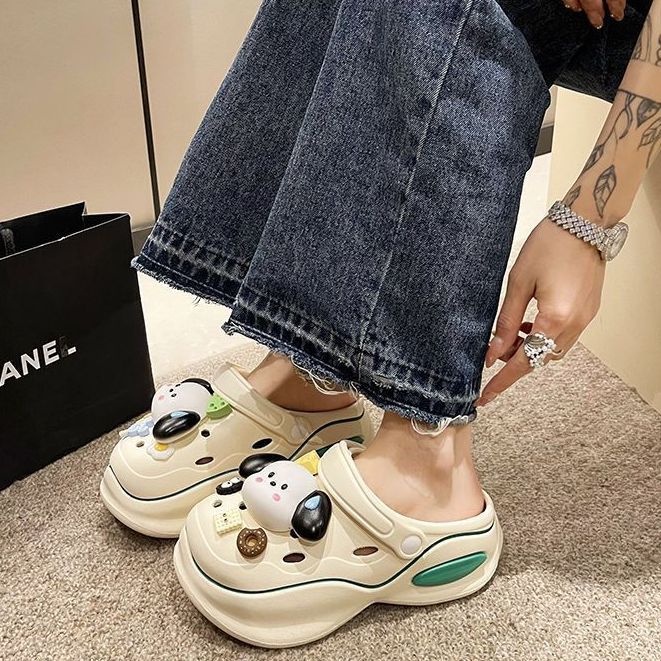 💥đế cao 5cm💥Dép cross Nữ Đi Học Đế Bánh Mì Cao 5cm Hình Dáng Chó Hoạt Hình Lỗ
