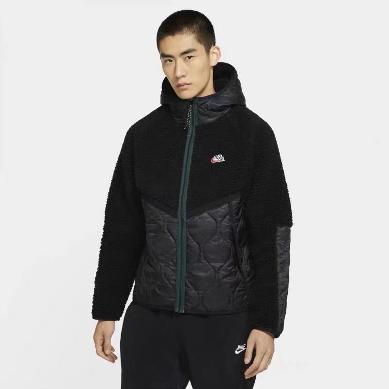 Áo Khoác nike 100% Lông Cừu Chống Gió Có Mũ Trùm Phối Màu Tương Phản Thời Trang Cho Cặp Đôi 23