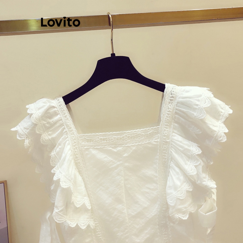 Áo kiểu Lovito xếp ly cột dây màu trơn thường ngày cho nữ LNE20069