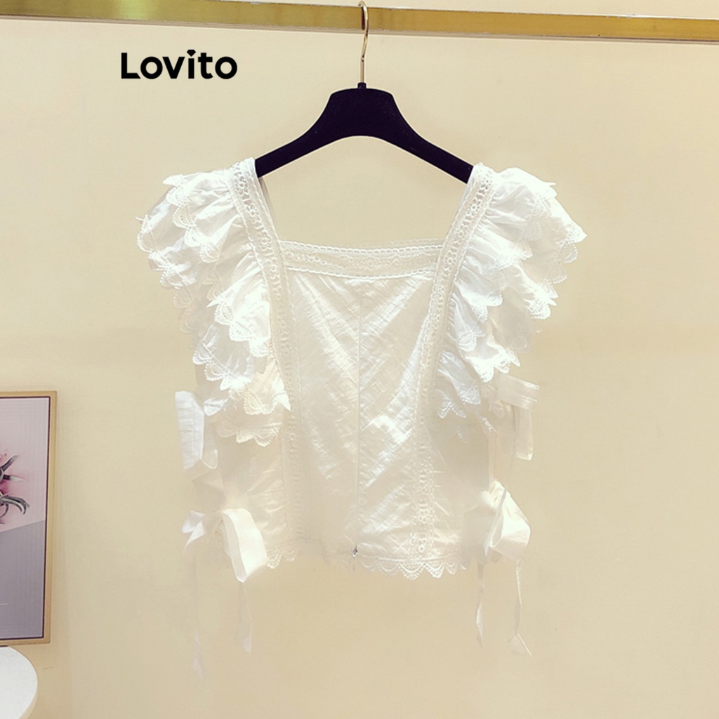 Áo kiểu Lovito xếp ly cột dây màu trơn thường ngày cho nữ LNE20069