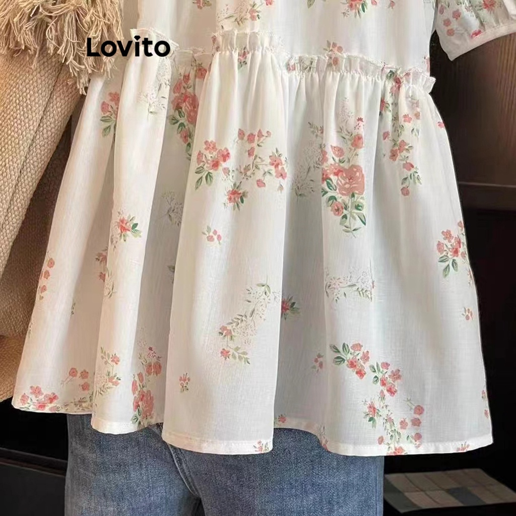 Áo kiểu Lovito xếp nếp hoa nhí thường ngày cho nữ LNE20173