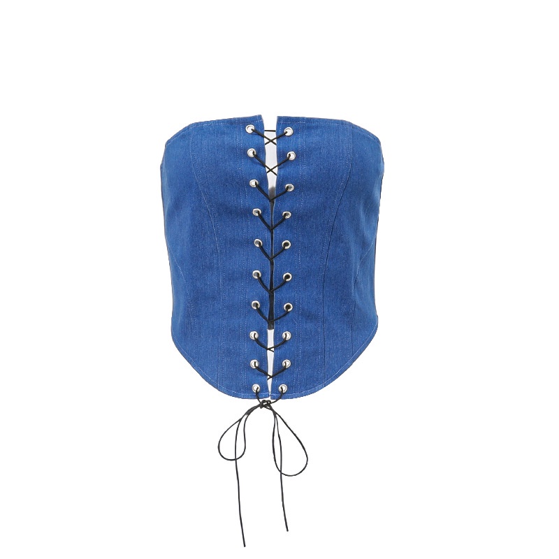 Áo Lót corset Vải denim Chéo Dây Gợi Cảm Cho Nữ Mùa Xuân 2023